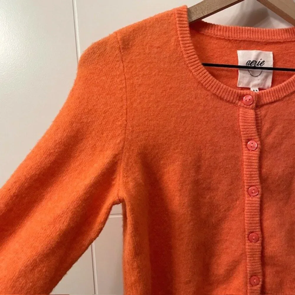 Aerie Campus Cool Plush Cardigan Button Front Size Medium Peach Coral